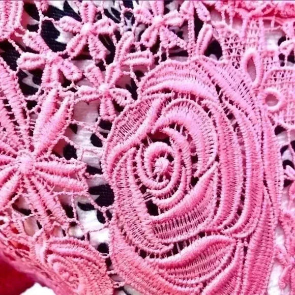 Vintage CHELSEA 28 Pink Crochet Victorian “Roses” Crew Neck 3/4 Sleeve Top (S) - Picture 4 of 7